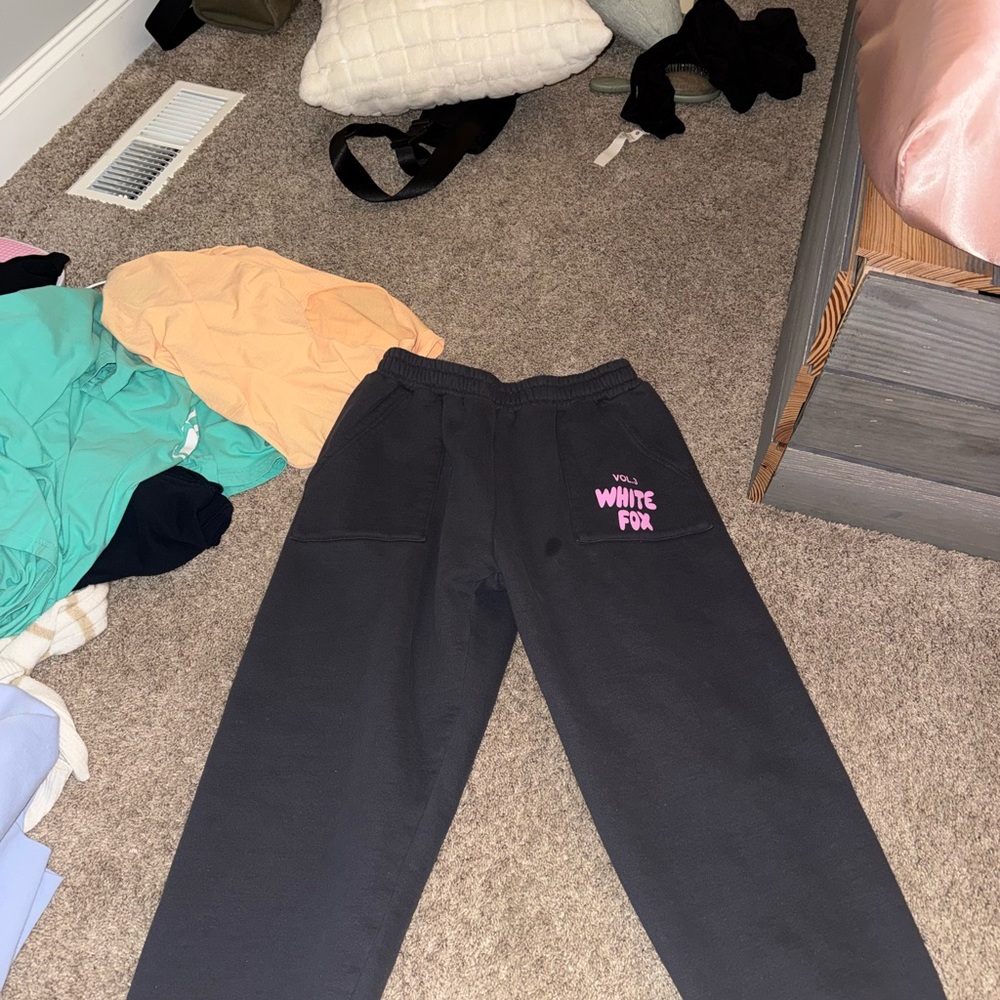 White Fox Boutique Black Joggers with Pink Logo